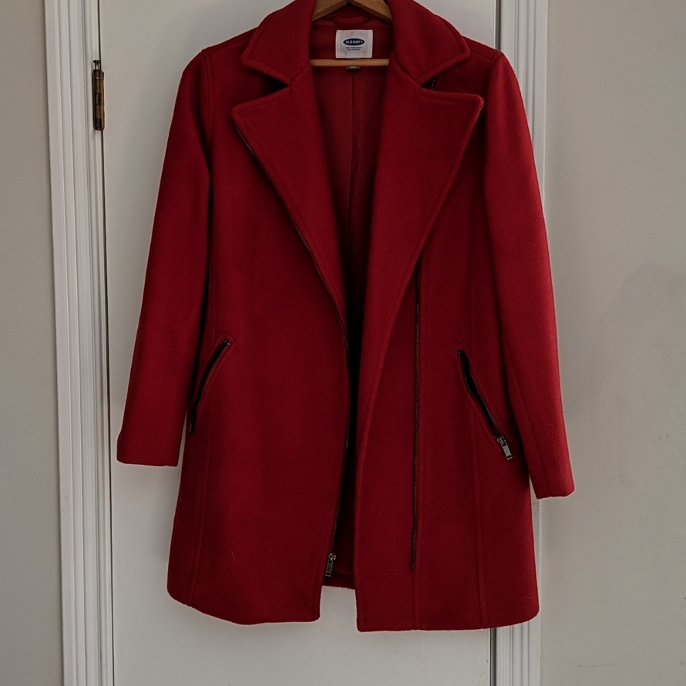 Bright Red Old Navy Peacoat